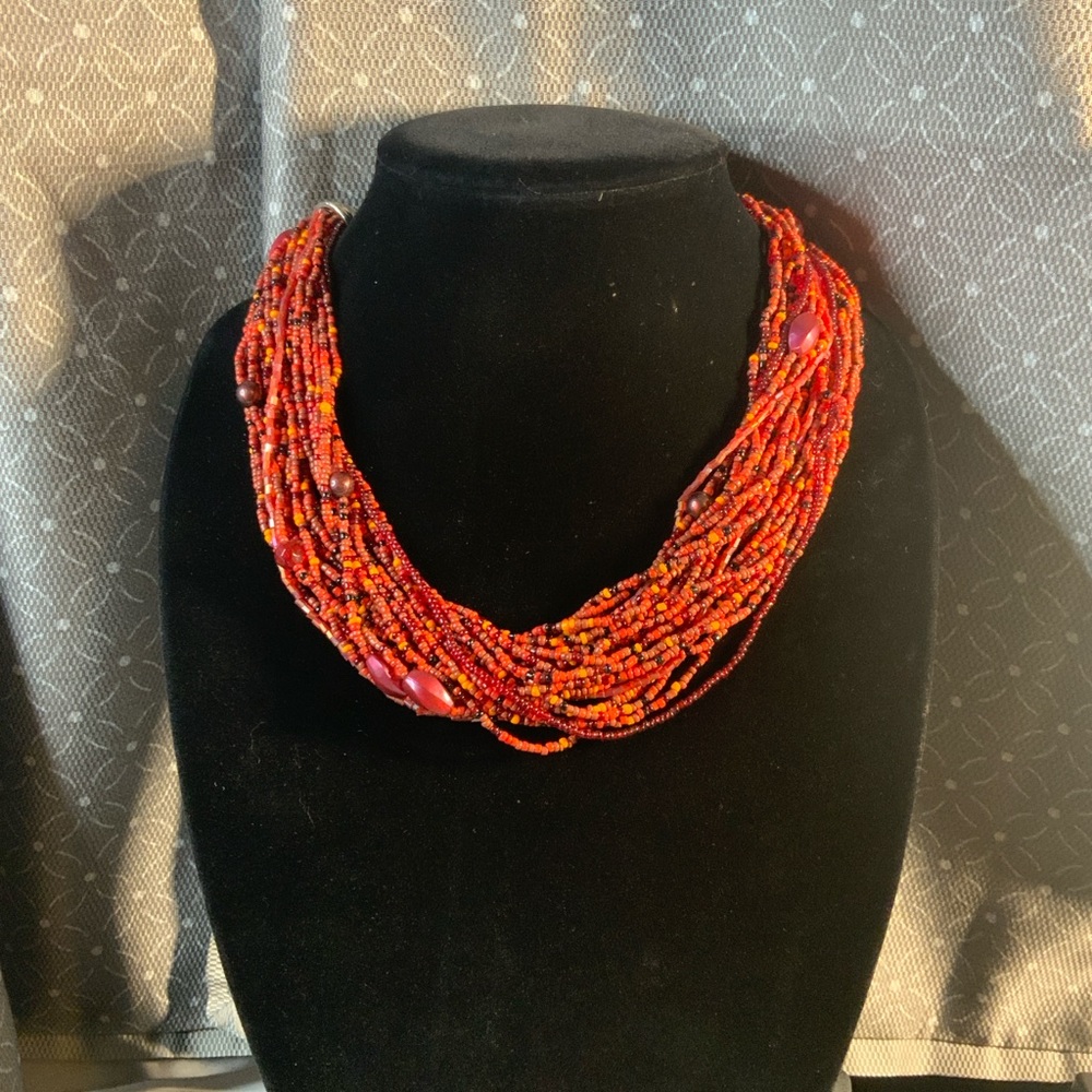 Esmor Shades of Fall Multi Strand Beaded and Seed Bead Necklace 16”